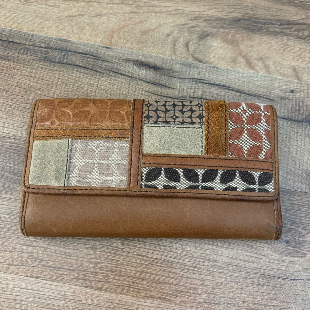 Fossil Colorblock Trifold Leather Checkbook Wallet Vintage Women’s